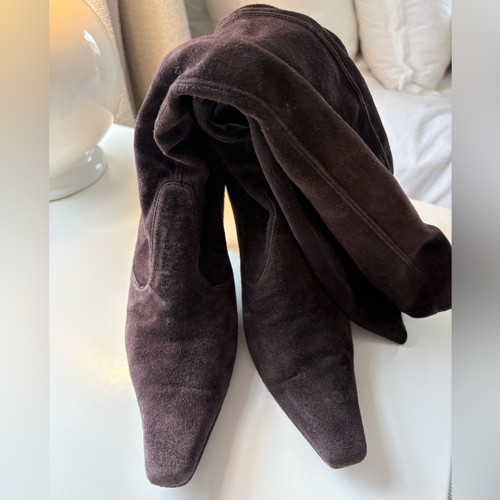 Stuart Weitzman Black Suede Heeled Boots - Picture 3 of 5